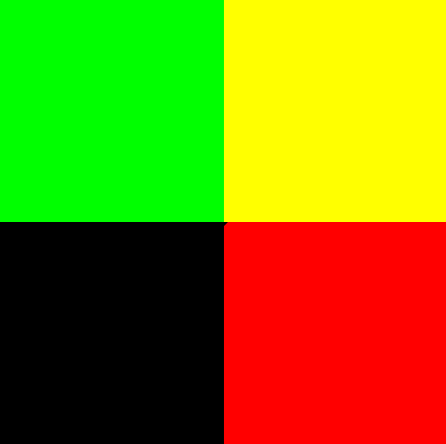 Green, Yellow, Black, Red squares laid out in a square pattern